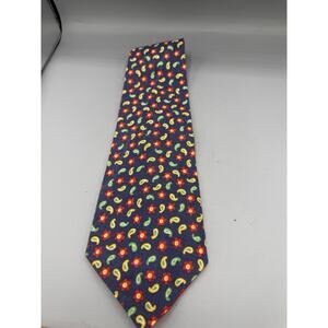 Vintage Oversized Floral Paisley Tie Navy Red Cotton Blend No Tags Wide